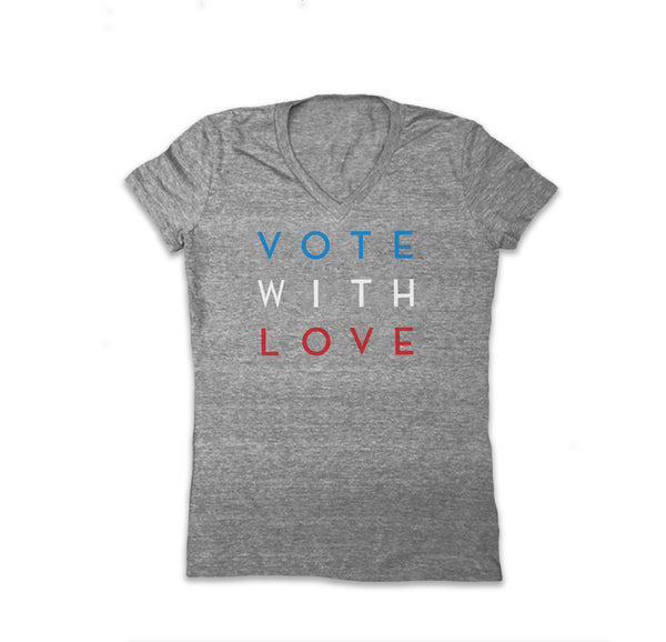 Vote With Love "Classic" Women's V-Neck (Aluminum Grey)